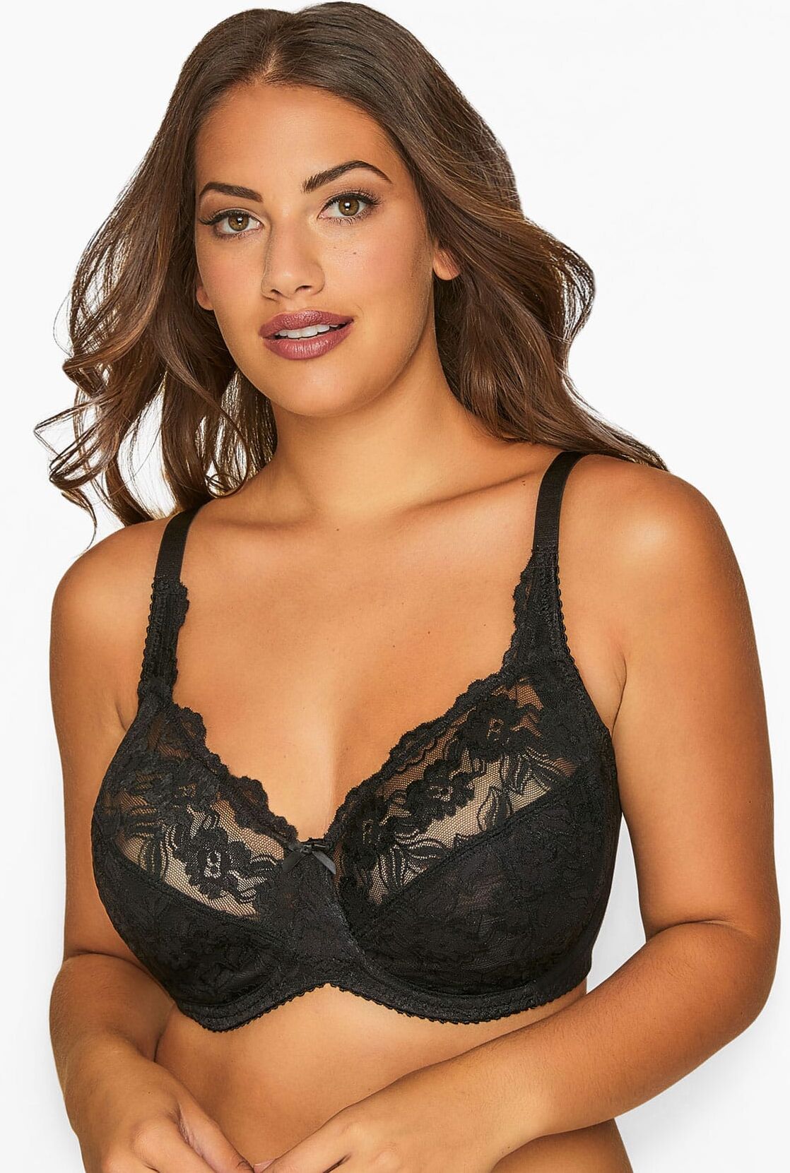 Yours Clothing Black stretch lace nonpadded underwired bra