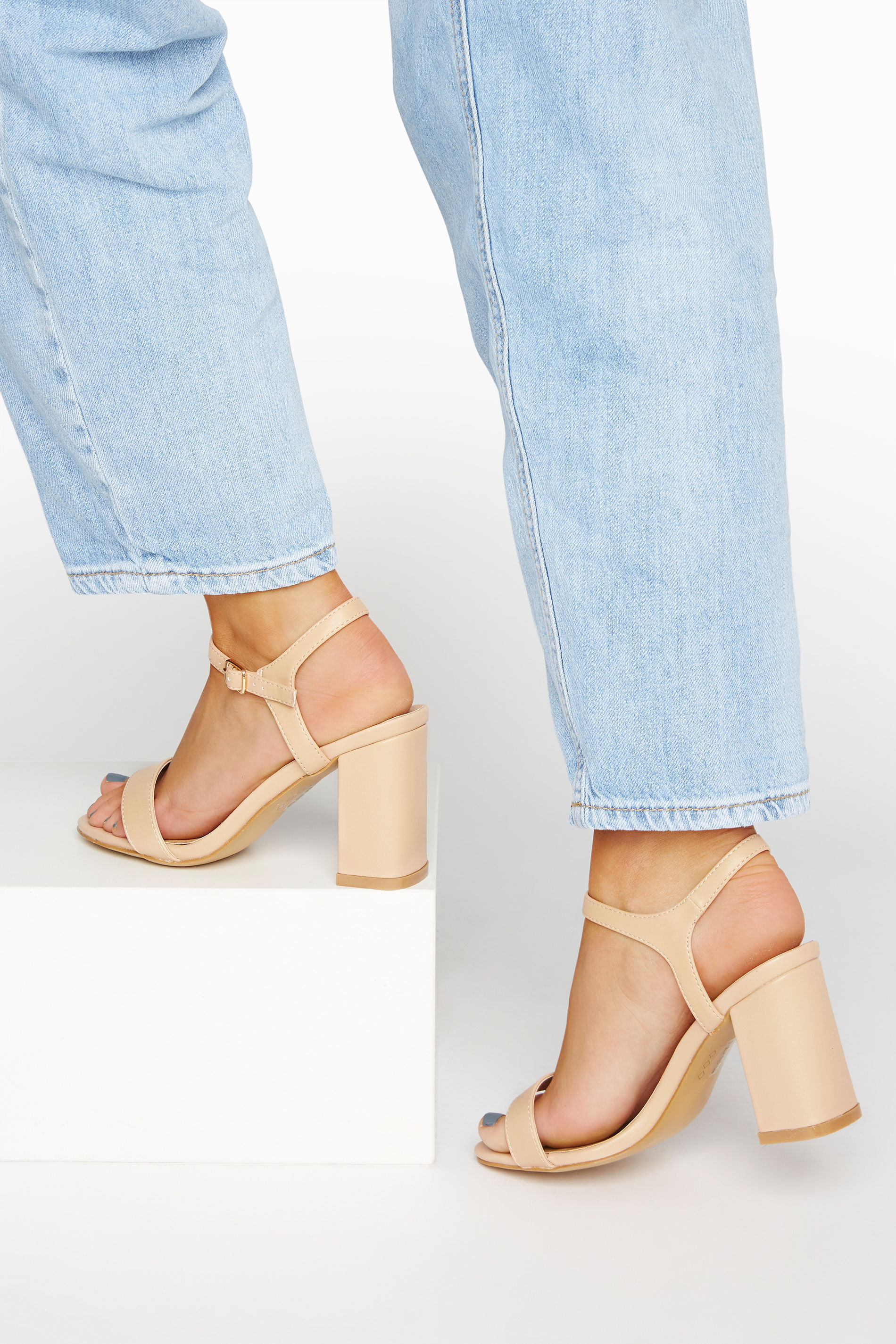 Yours Clothing Limited collection nude block heeled sandals in extra wide fit