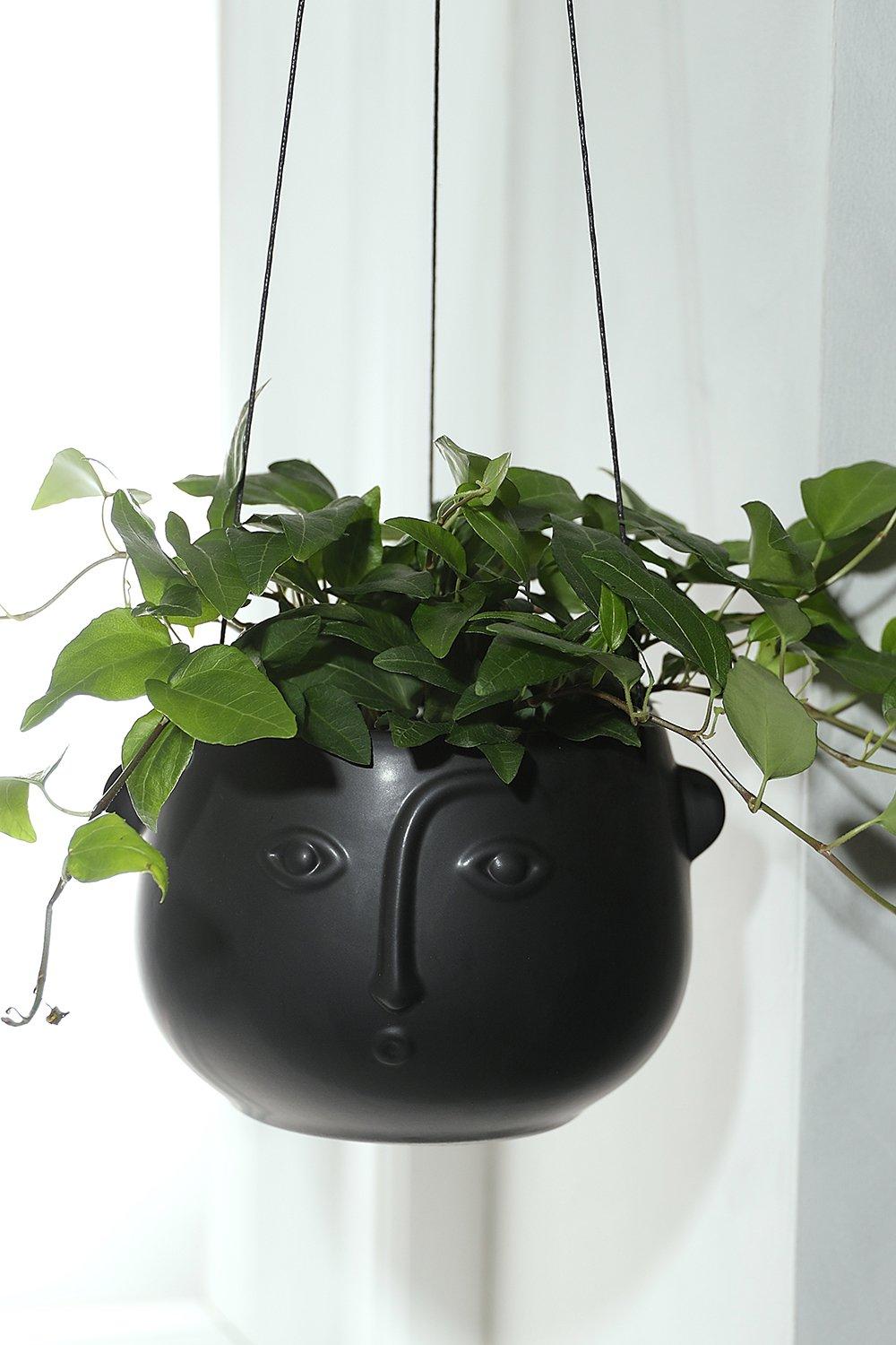 Boohoo Face Hanging Matte Planter- Black  - Size: ONE SIZE