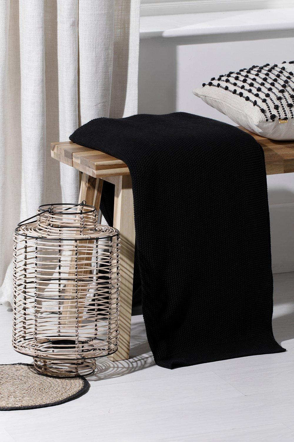 Boohoo Moss Stitch Knitted Throw- Black  - Size: ONE SIZE