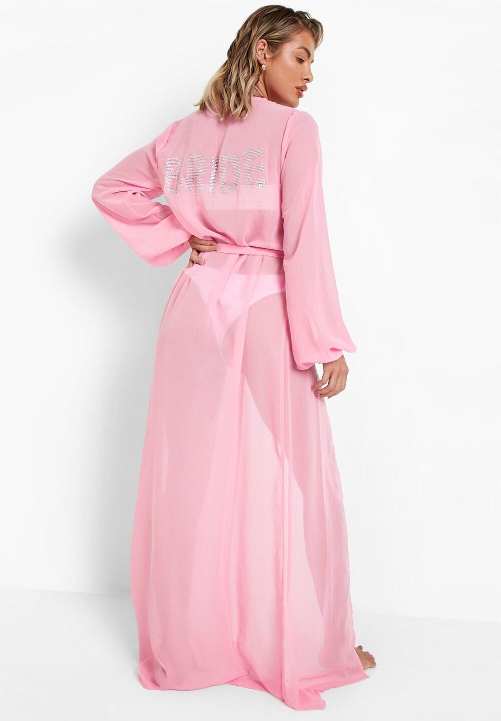 Boohoo Bride Diamante Maxi Beach Kimono- Pink  - Size: S