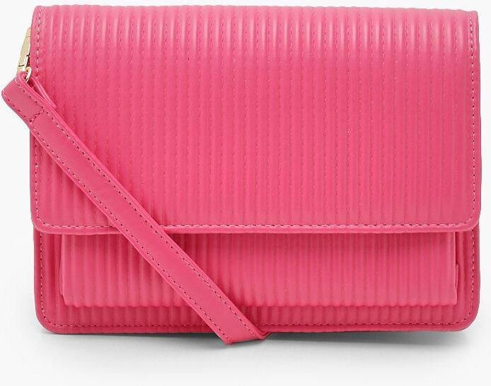 Boohoo Ribbed Soft Pu Cross Body Bag- Pink  - Size: ONE SIZE