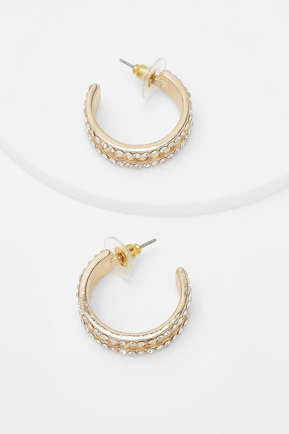 Boohoo Embellished Thick Hoop Earrings- Gold  - Size: ONE SIZE