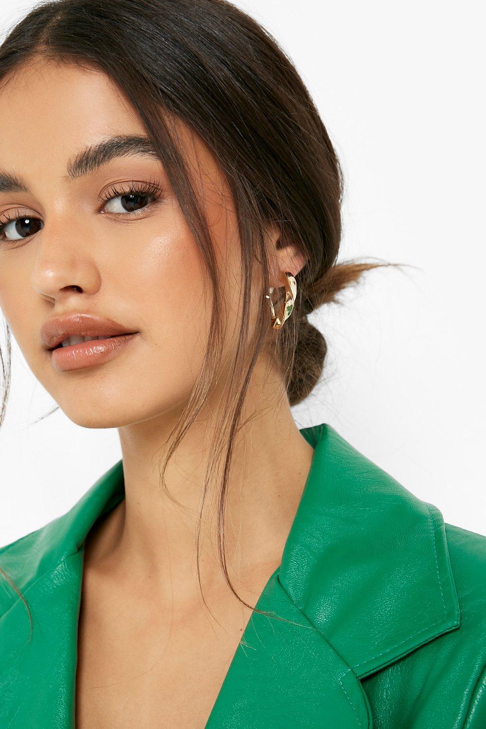 Boohoo Gold Mini Hammered Texture Hoop Earrings  - Size: ONE SIZE