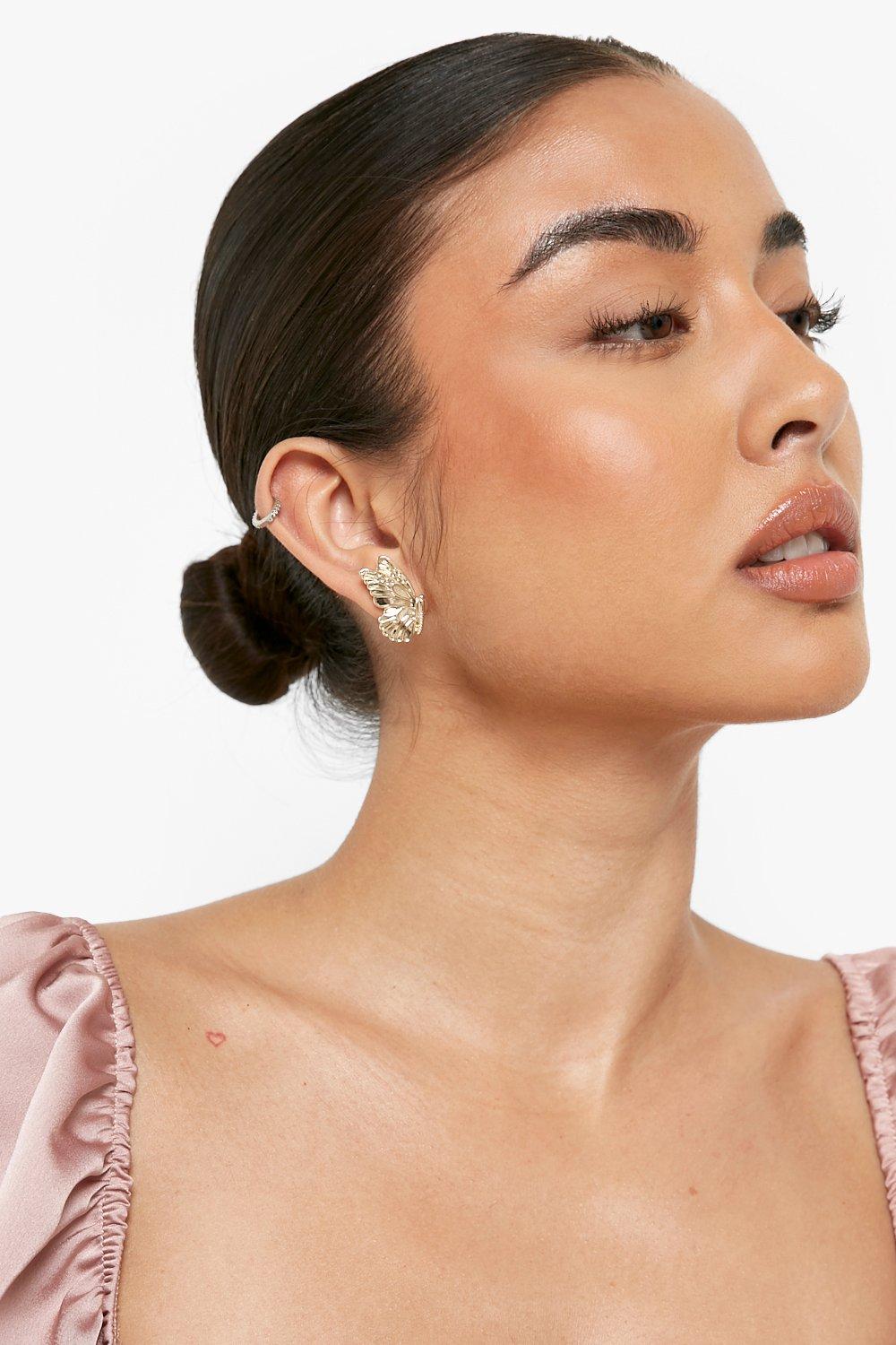 Boohoo Butterfly Stud Earrings- Gold  - Size: ONE SIZE