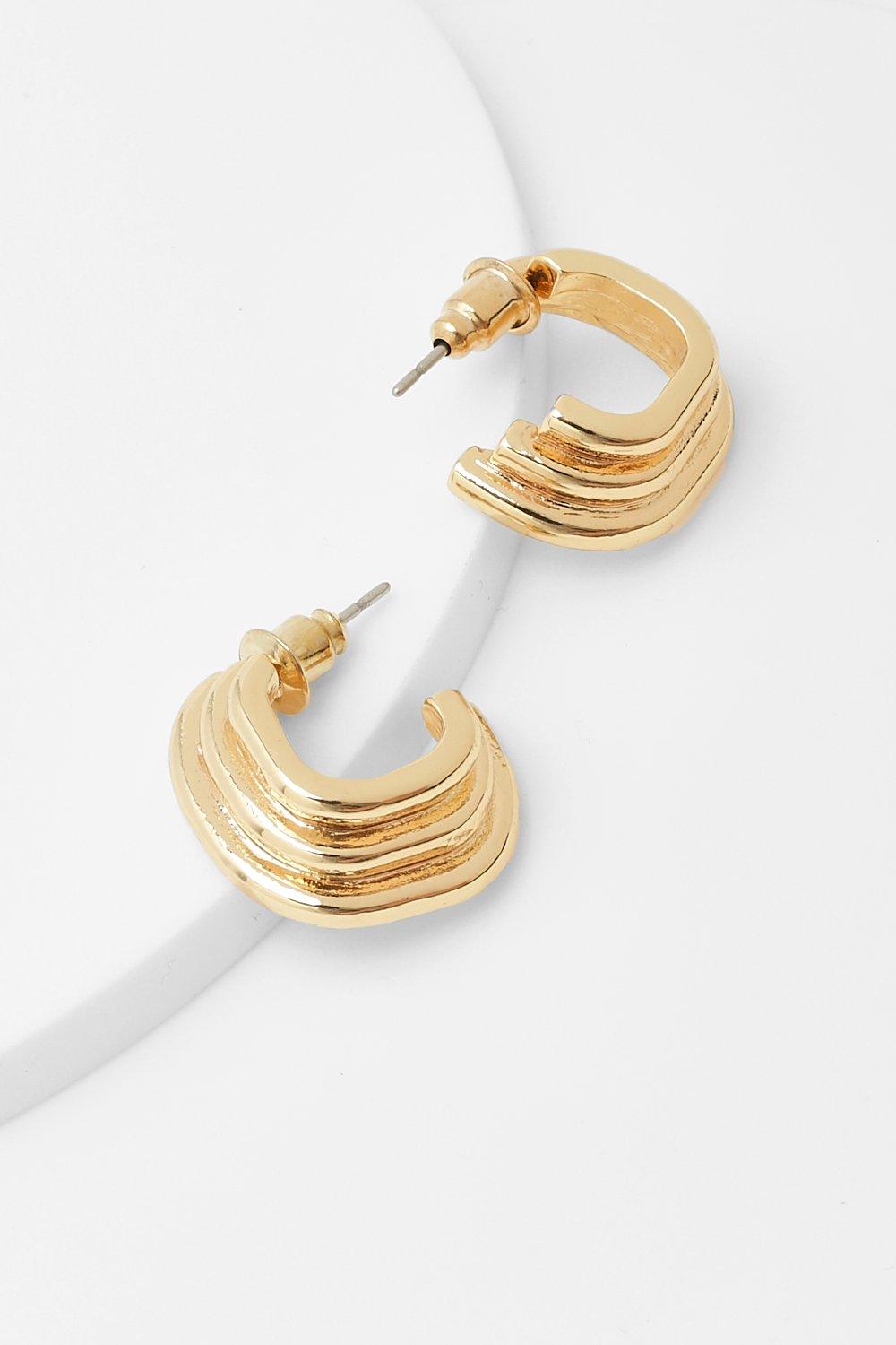 Boohoo Gold Textured Triple Ridge Earrings  - Size: ONE SIZE