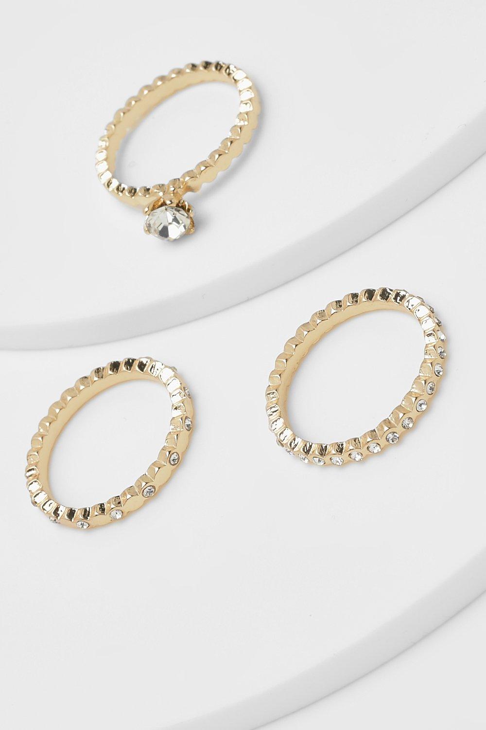 Boohoo Gold Thin Chain Link Ring 3 Pack  - Size: ONE SIZE