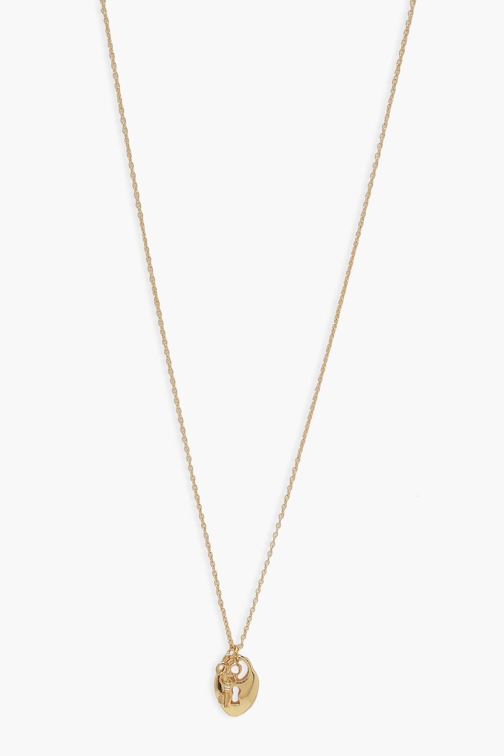 Boohoo Simple Heart Shape Padlock Key Necklace- Gold  - Size: ONE SIZE