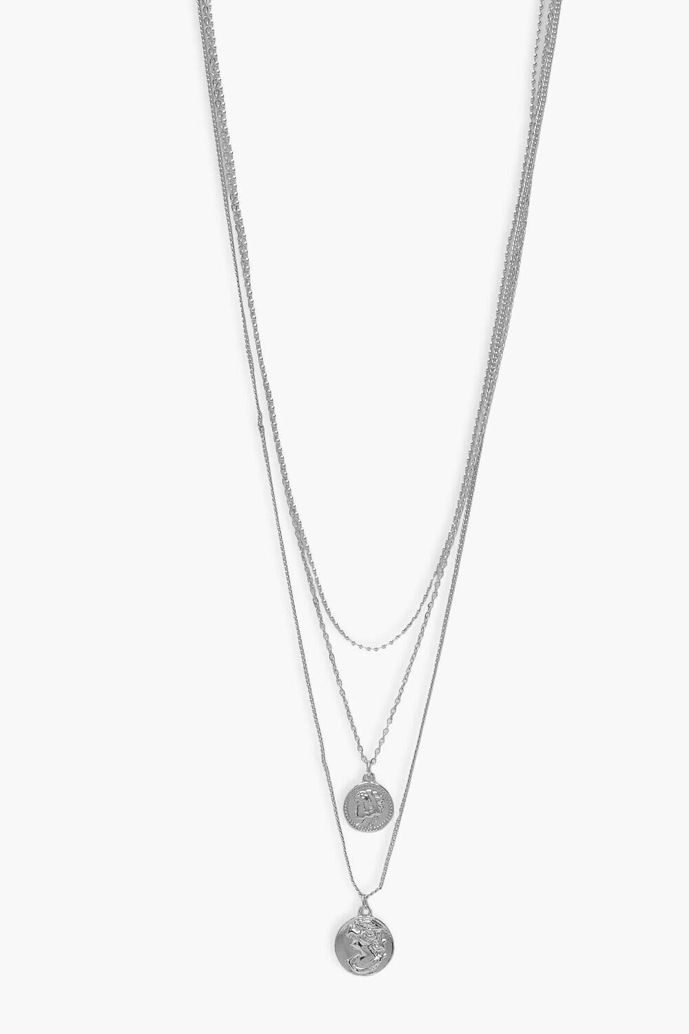 Boohoo Simple Coin Layered Necklace- Grey  - Size: ONE SIZE