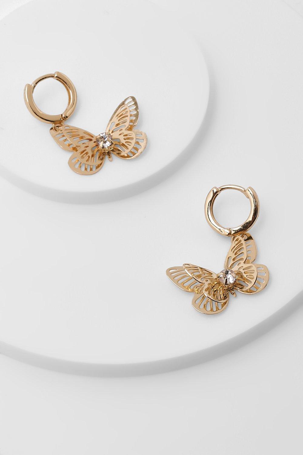 Boohoo Butterfly Mini Hoop Earrings- Gold  - Size: ONE SIZE