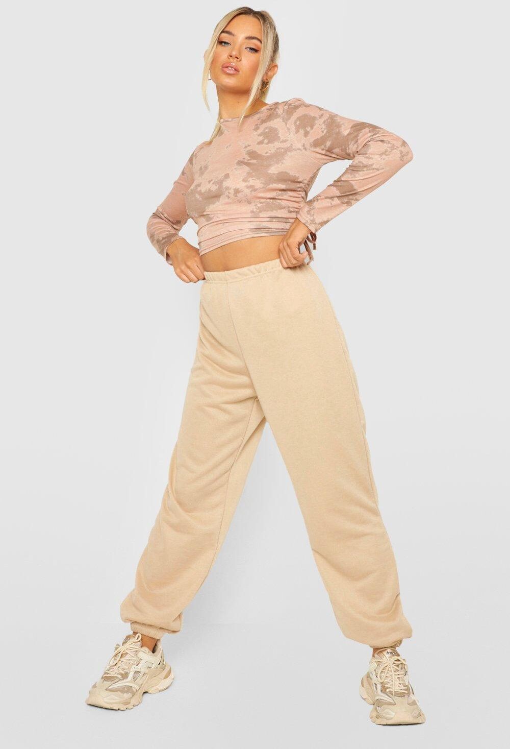 Boohoo Basic Regular Fit Track Pants- Beige  - Size: 8