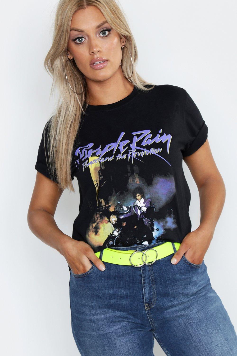 Boohoo Plus Prince Purple Rain License T-Shirt- Black  - Size: 22