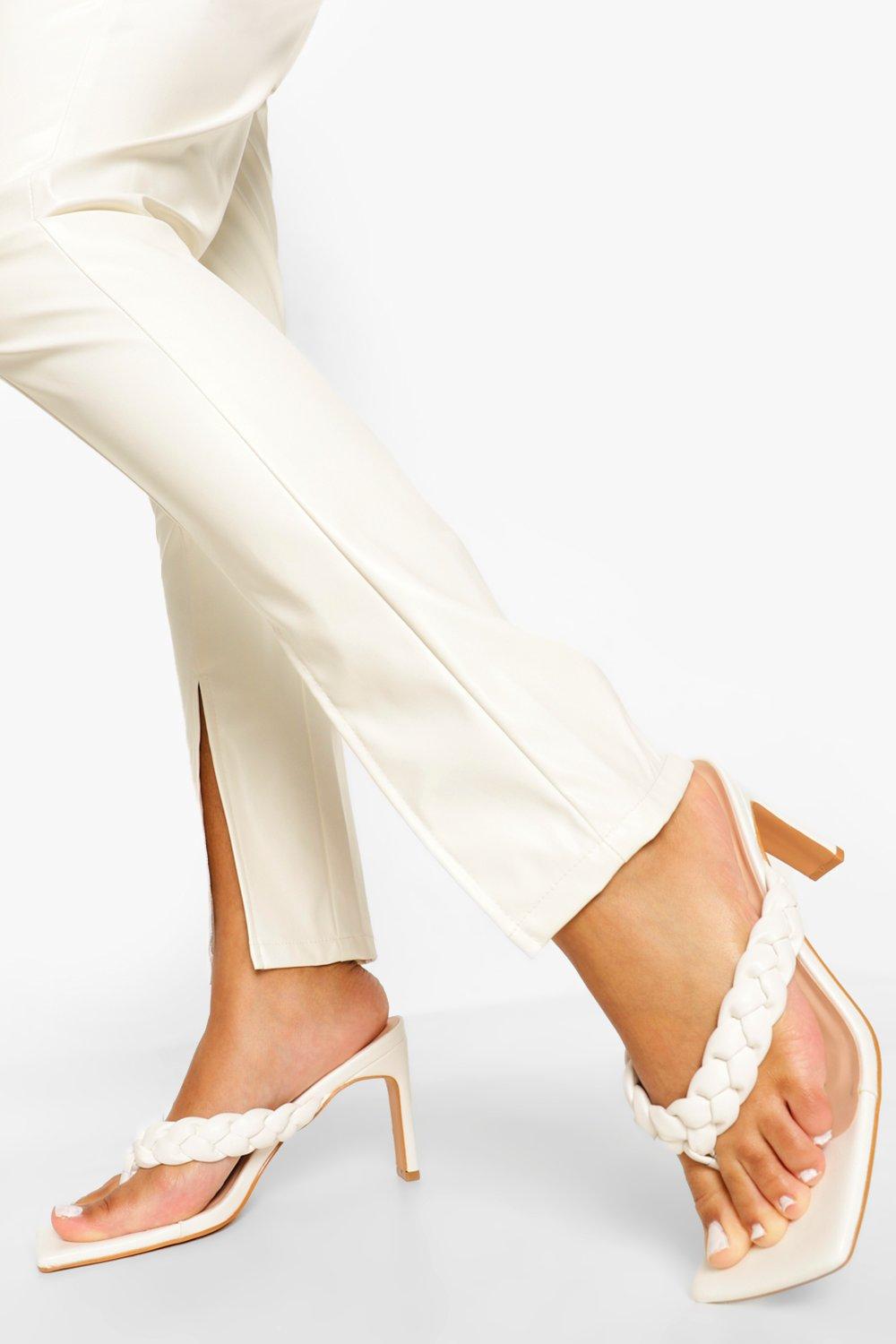 Boohoo Square Toe Plaited Toe Post Mule- White  - Size: 5