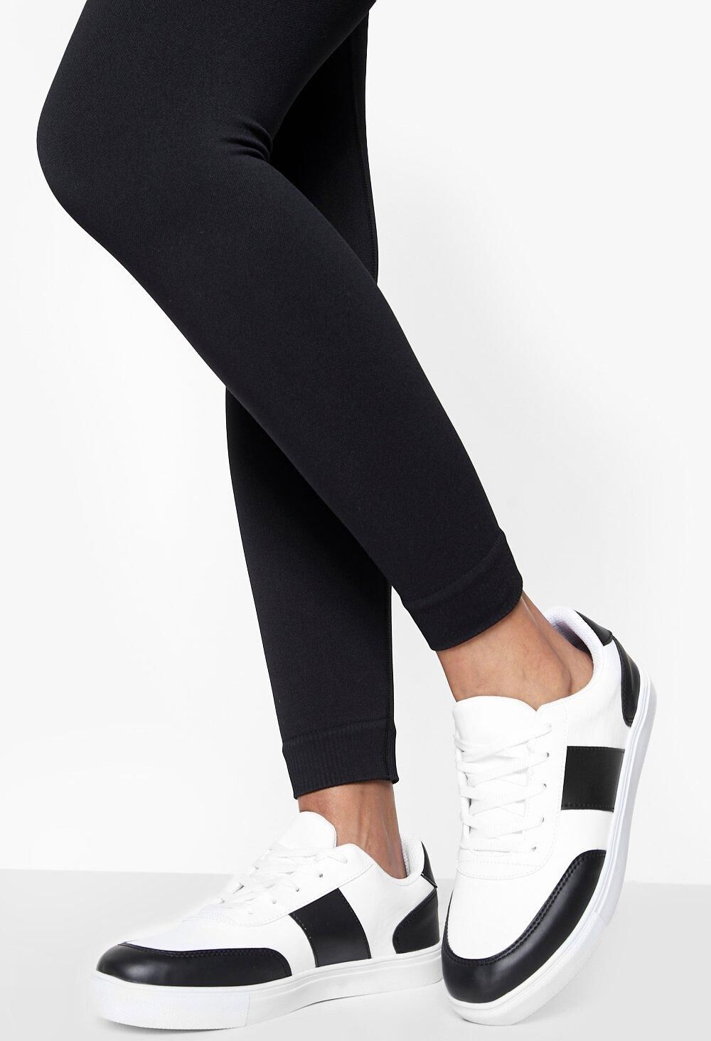 Boohoo Stripe Panel Flat Trainer- Black  - Size: 9