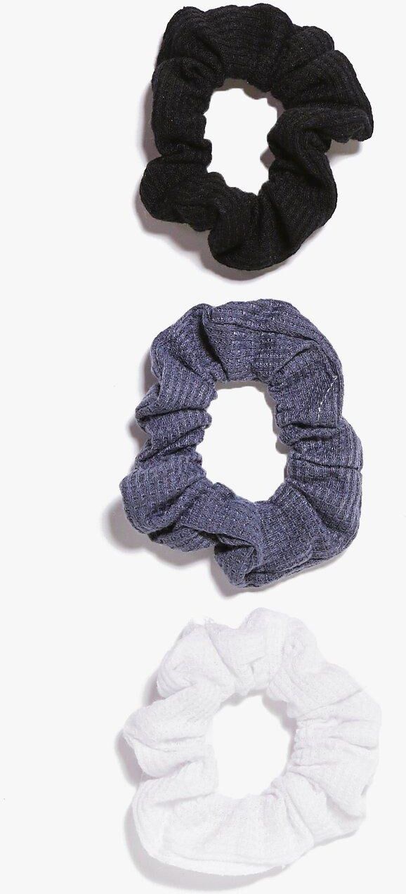 Boohoo 3 Pack Textured Scrunchies- Black  - Size: ONE SIZE