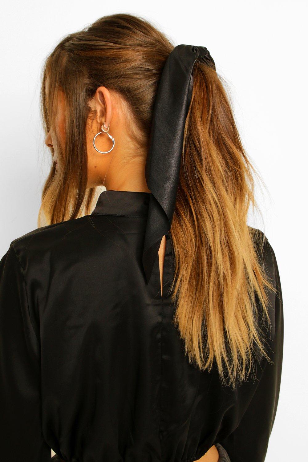 Boohoo Satin And Scarf Hair Tie- Black  - Size: ONE SIZE