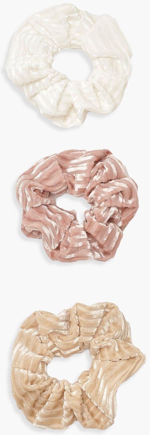 Boohoo 3 Pack Ribbed Velvet Scrunchie- Multi  - Size: ONE SIZE