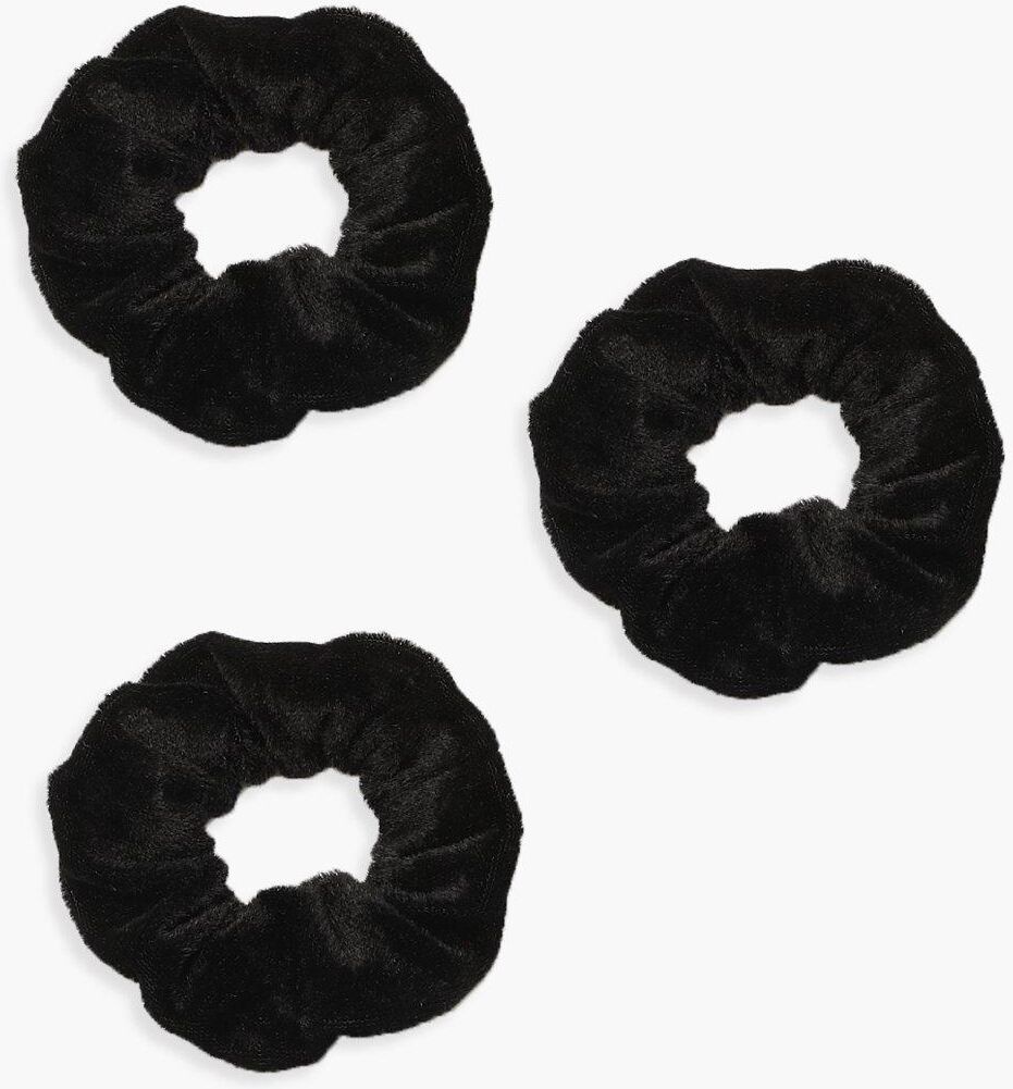 Boohoo 3 Pack Velvet Scrunchies- Black  - Size: ONE SIZE