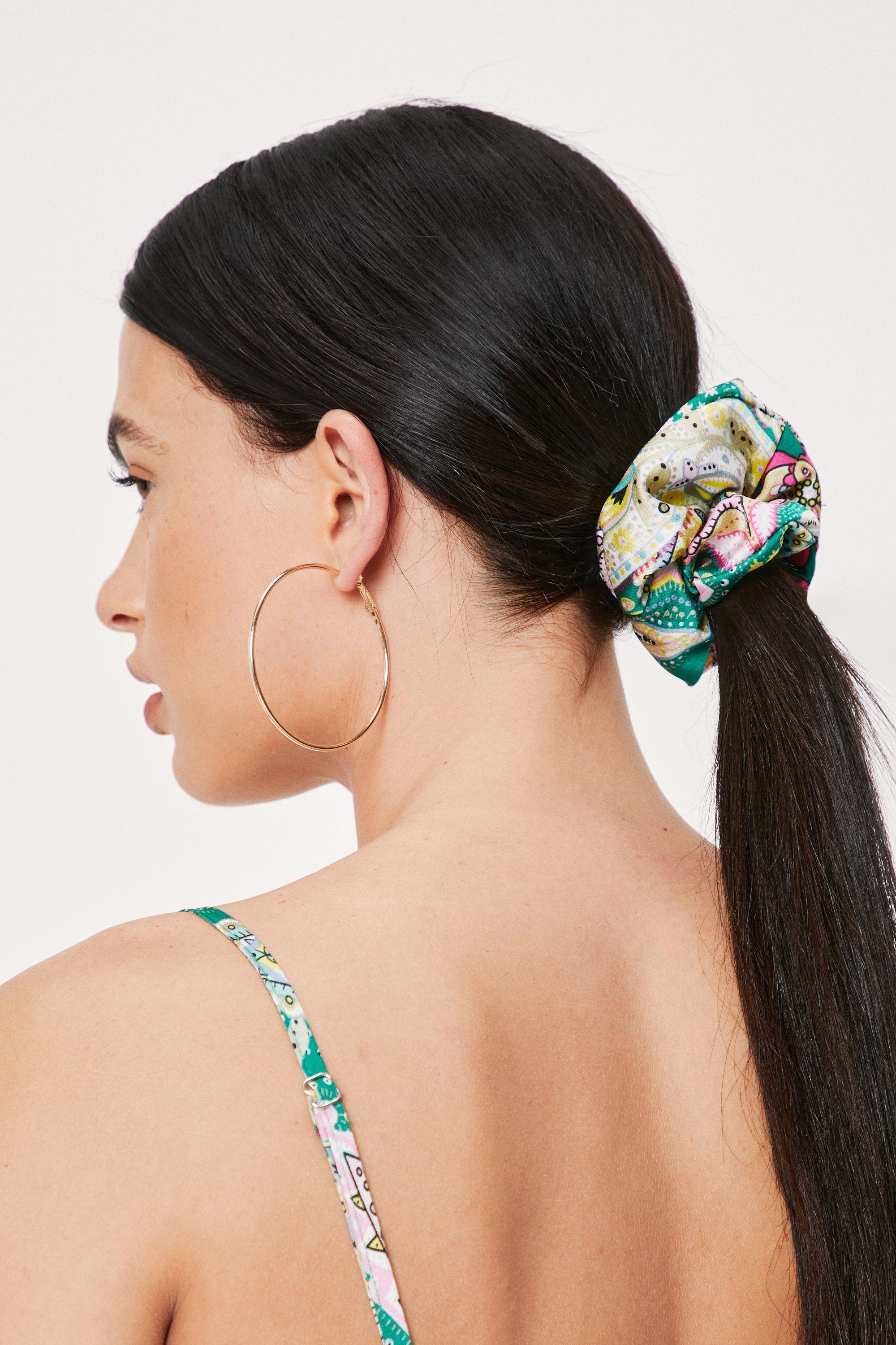 Nasty Gal Womens Paisley Satin Scrunchie - Green - ONE SIZE, Green