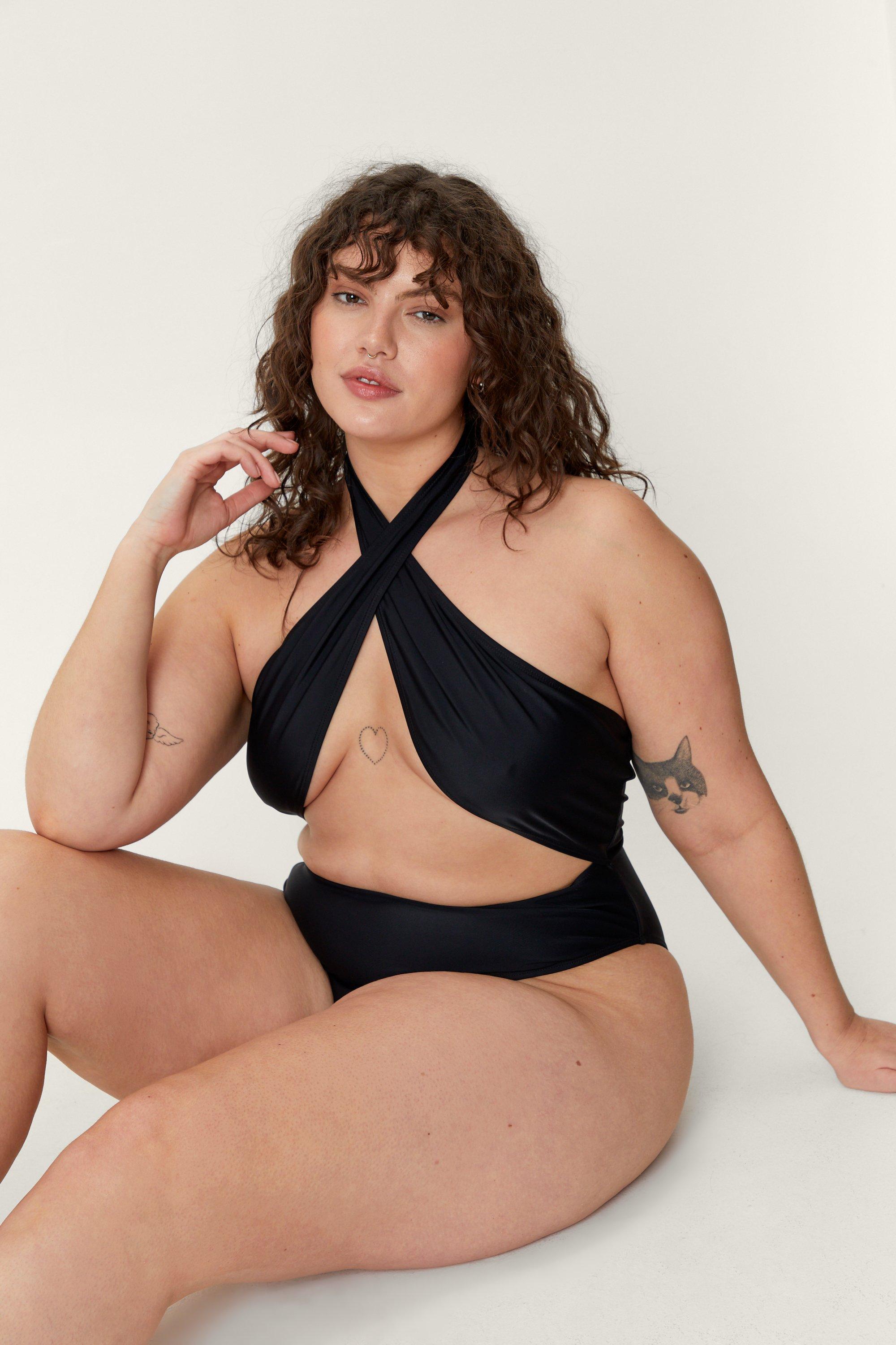 Nasty Gal Womens Plus Size Recycled Cut Out Swimsuit - Black - 22, Black