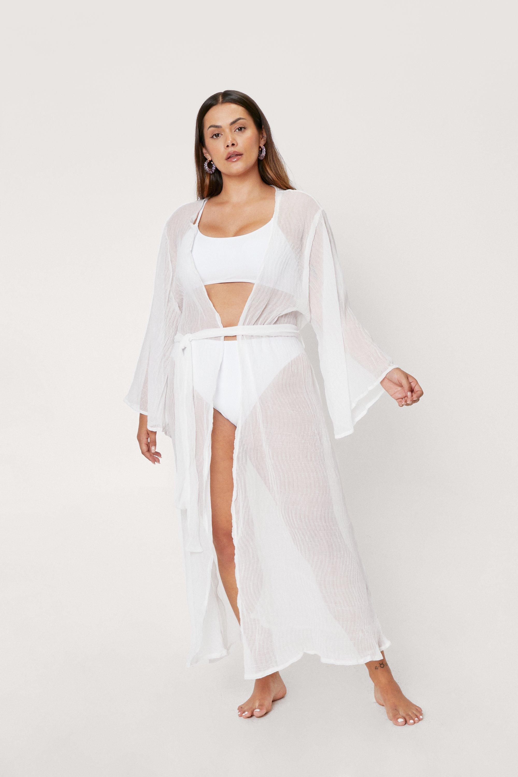 Nasty Gal Womens Wassup Beaches Plus Cover-Up Kimono - White - 18, White