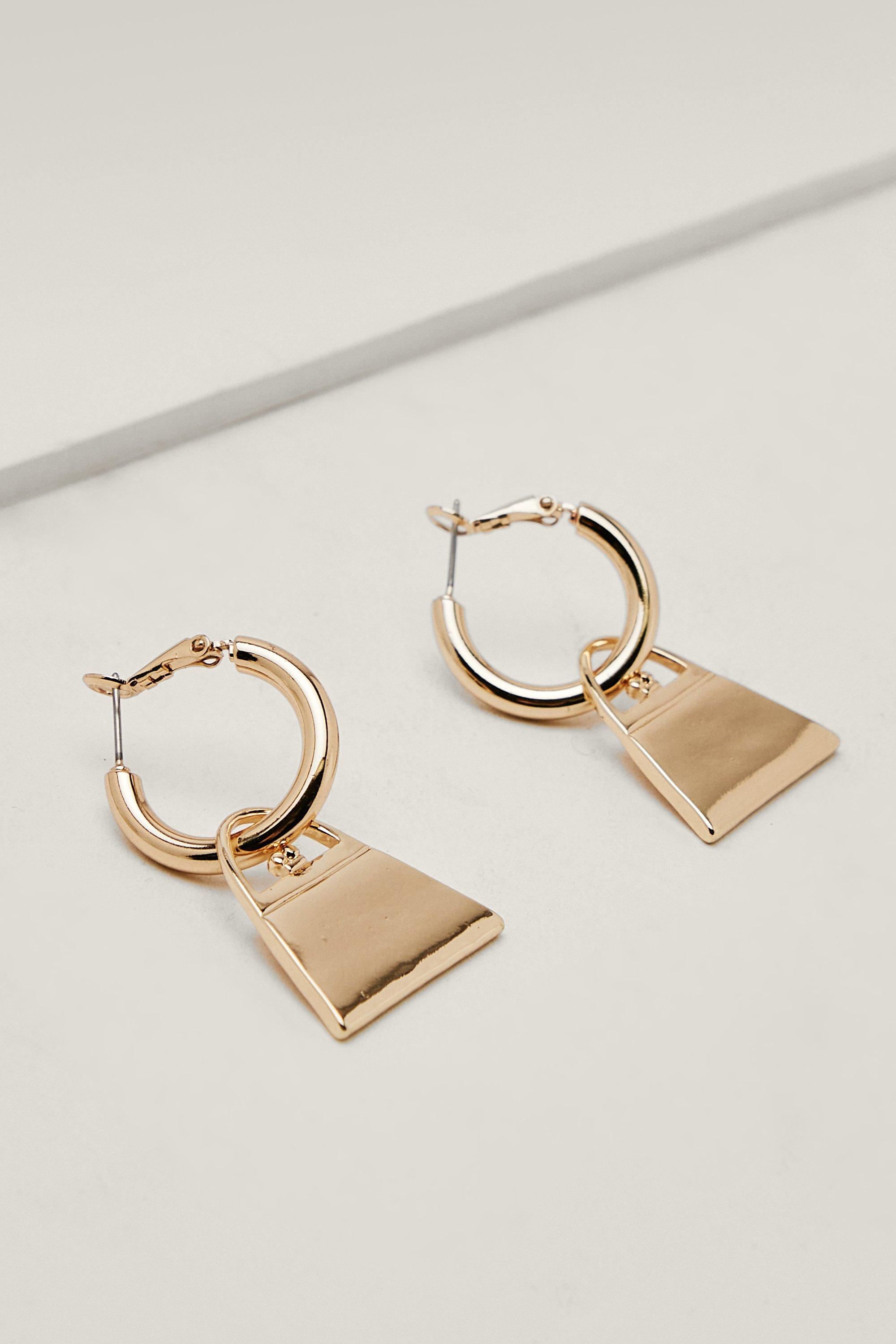 Nasty Gal Womens Recycled Mini Bag Drop Hoop Earrings - Metallics - ONE SIZE, Metallics