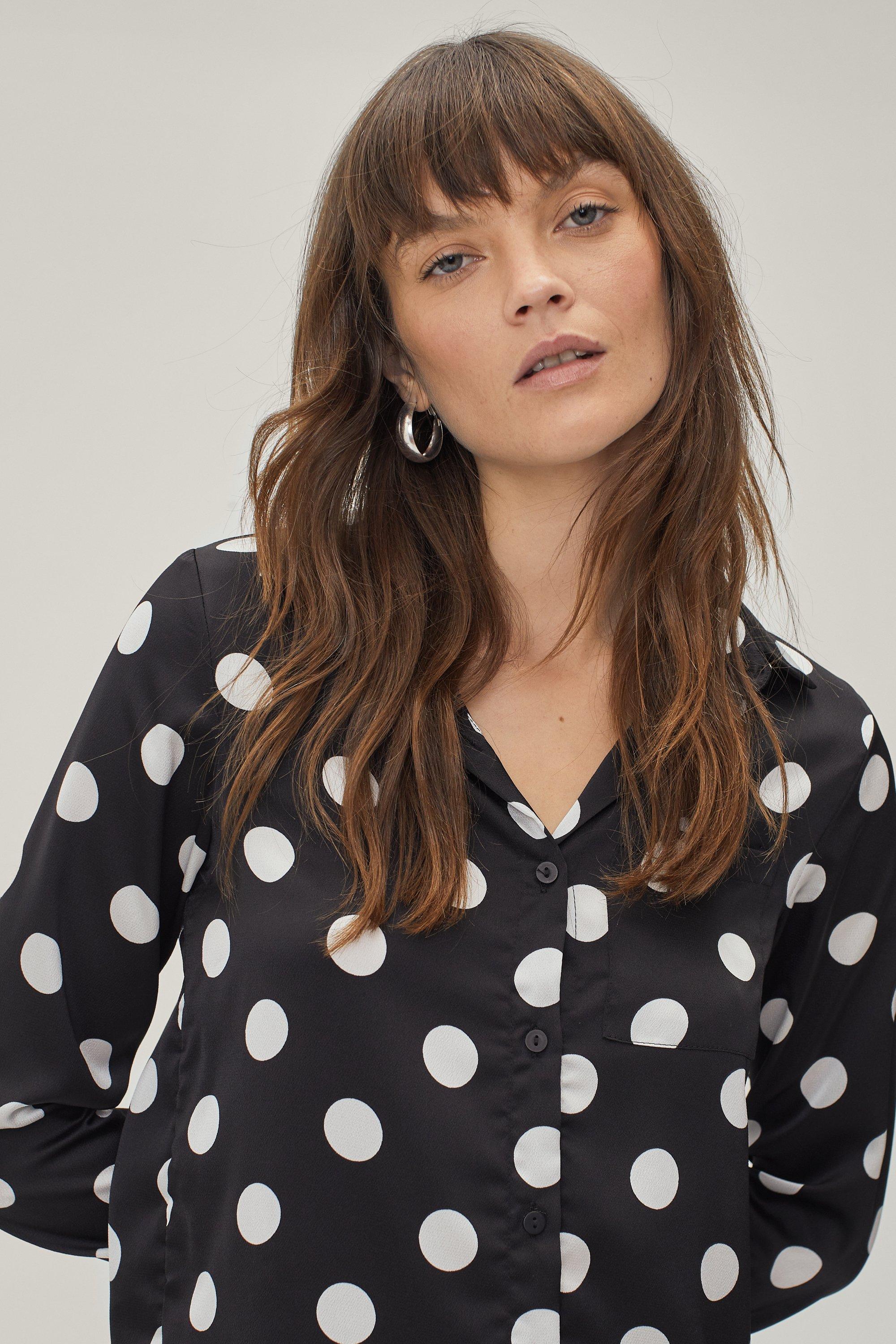 Nasty Gal Womens Polka Dot Spot Print Oversized Shirt - Black - M, Black