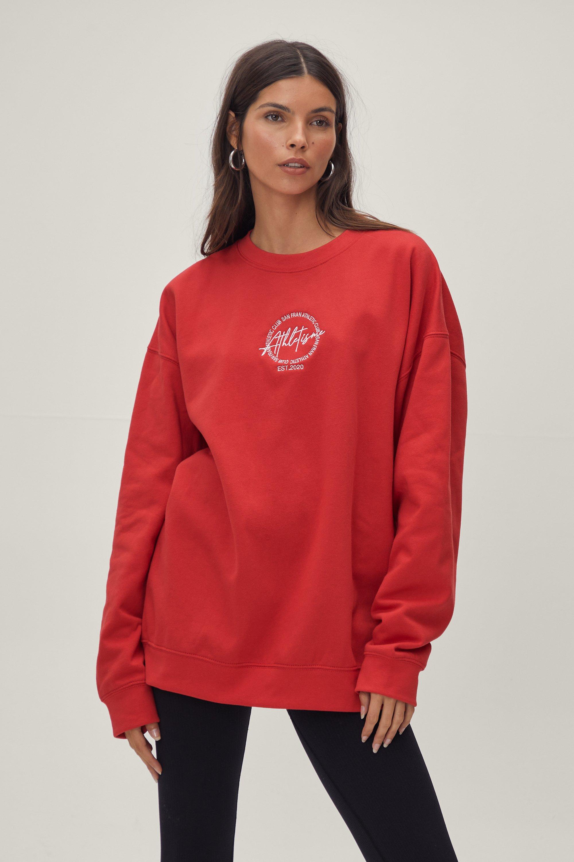 Nasty Gal Womens Athletisme Circular Embroidered Oversized Sweatshirt - S, Red