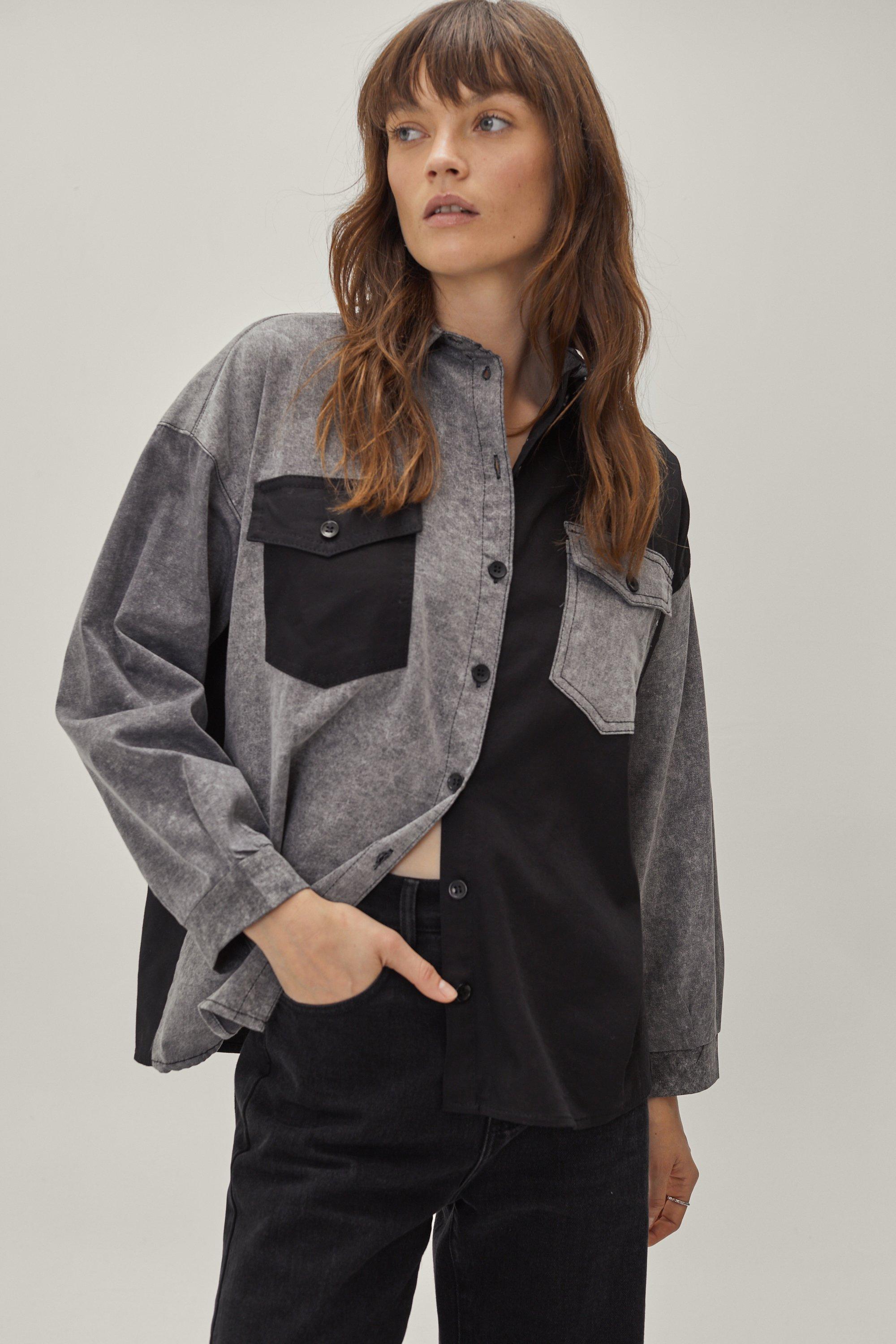 Nasty Gal Womens Mixed Messages Two-Tone Denim Shirt - Grey - 10, Grey