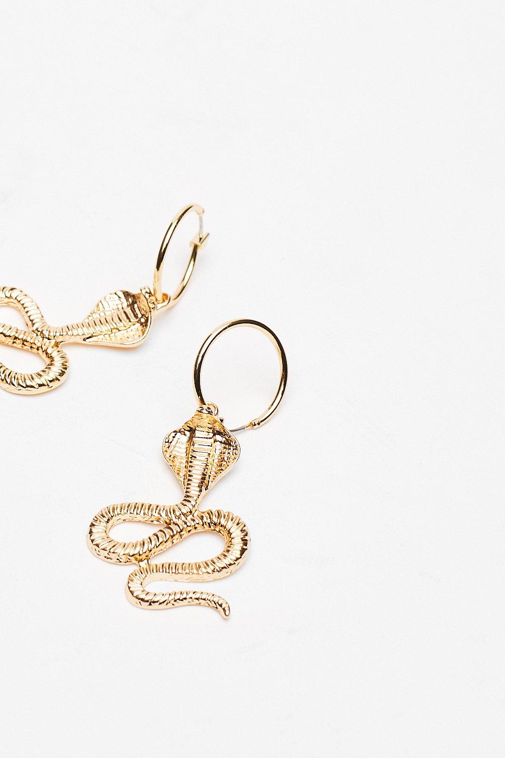 Nasty Gal Womens Snake It Happen Drop Hoop Earrings - Metallics - ONE SIZE, Metallics