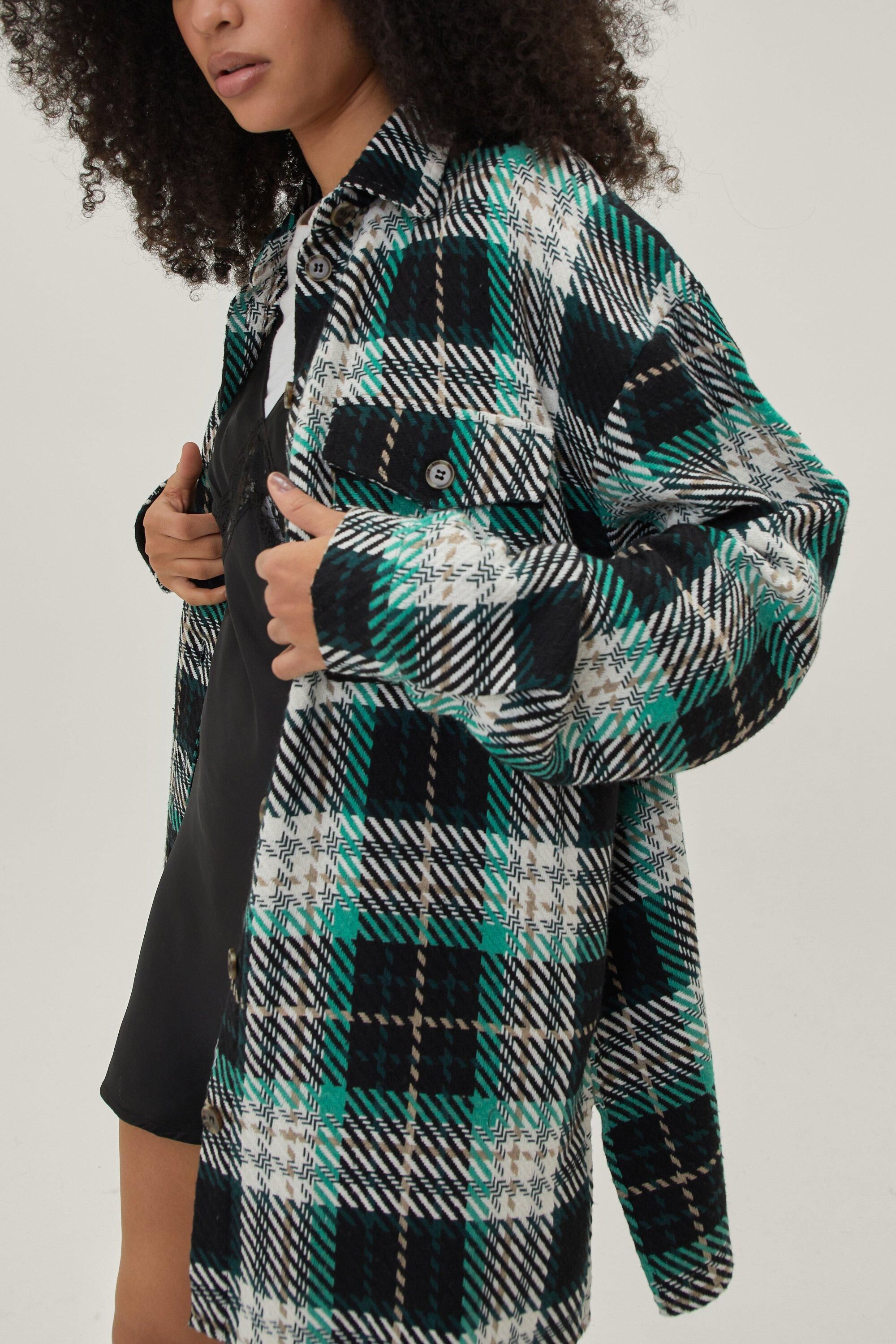 Nasty Gal Womens Brushed Check Oversized Shirt - Green - 6, Green