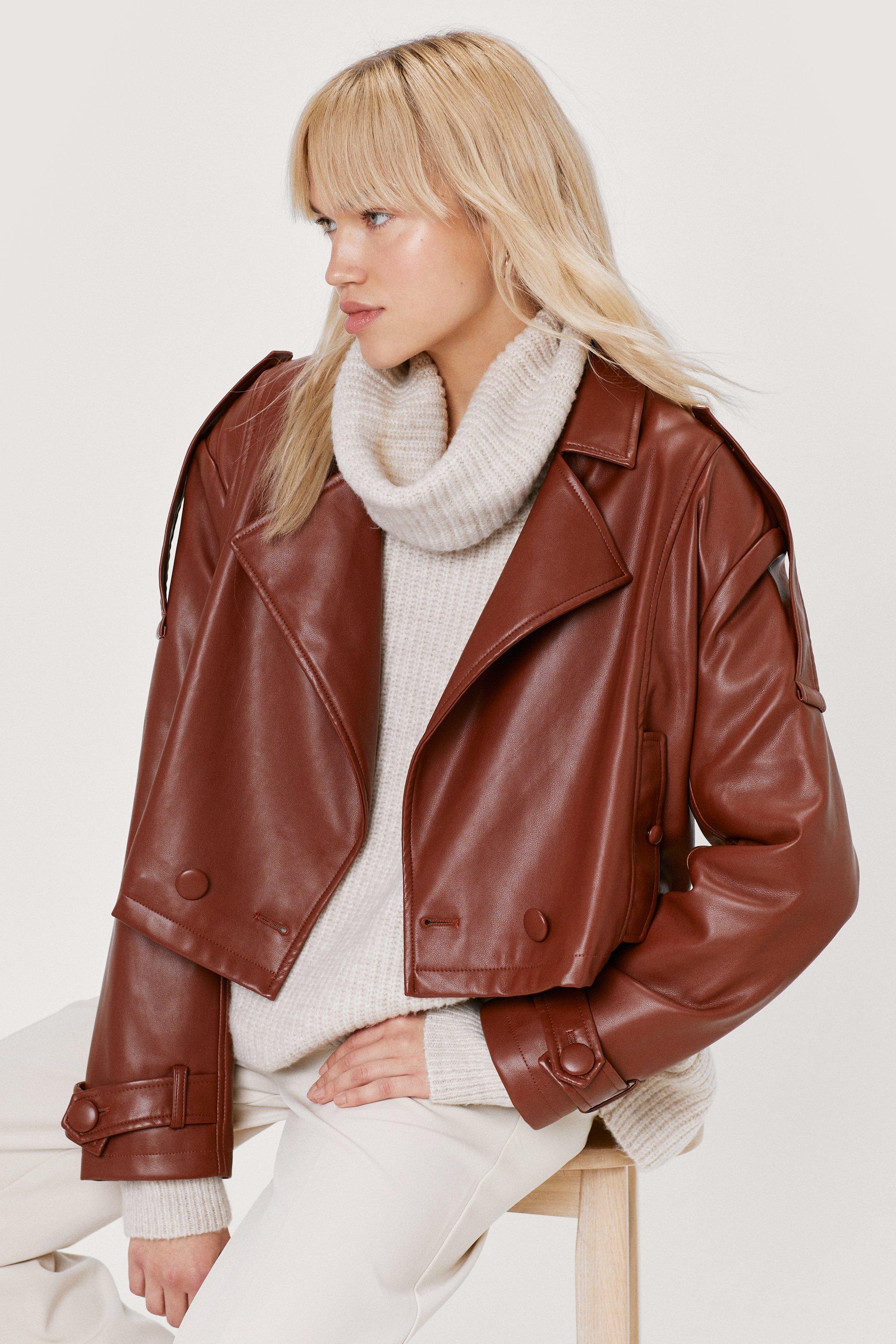 Nasty Gal Womens Crop Faux Leather Jacket - Brown - 6, Brown