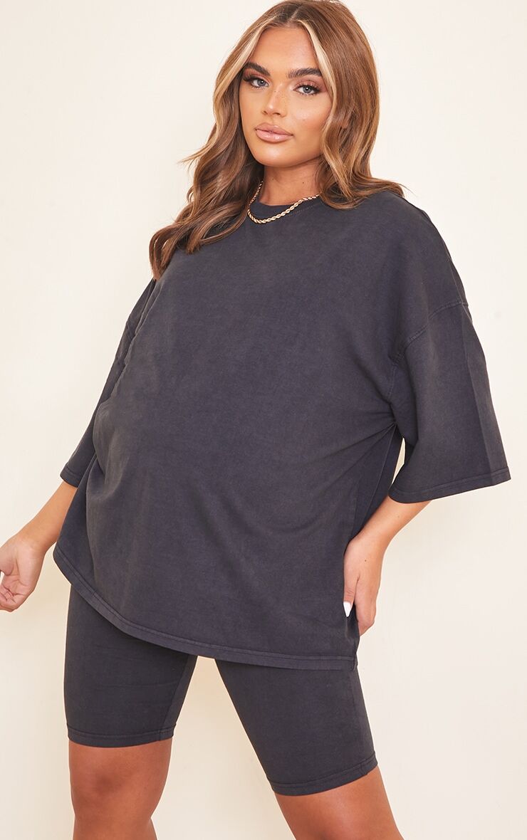 PrettyLittleThing Maternity Acid Wash Grey Oversized Cotton T-Shirt  - Washed Grey - Size: 10