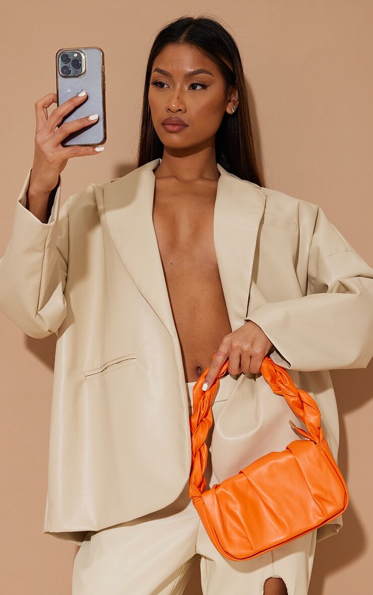 PrettyLittleThing Orange Twist Strap Ruched Front Shoulder Bag  - Orange - Size: One Size