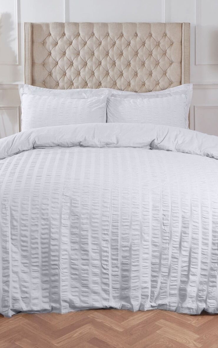 PrettyLittleThing White Seersucker Double Duvet Set  - White - Size: One Size