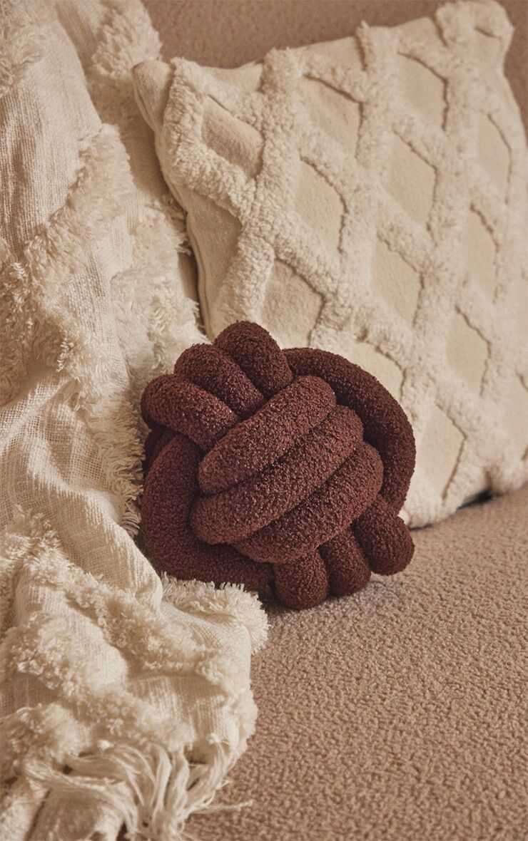 PrettyLittleThing Chocolate Boucle Knot Cushion  - Chocolate - Size: One Size