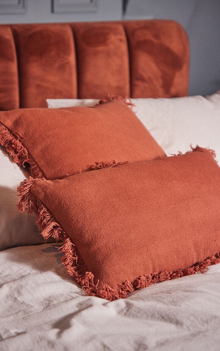 PrettyLittleThing Rust Fringed Rectangle Filled Cushion  - Rust - Size: One Size