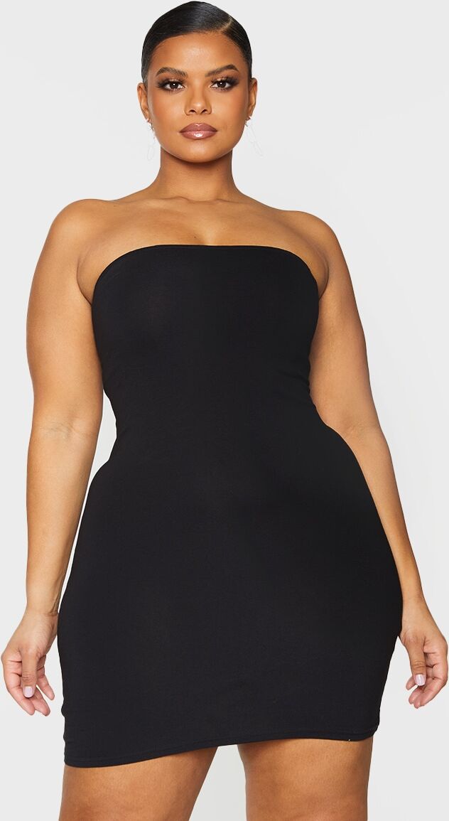 PrettyLittleThing Basic Plus Black Cotton Blend Jersey Bandeau Bodycon Dress  - Black - Size: 18