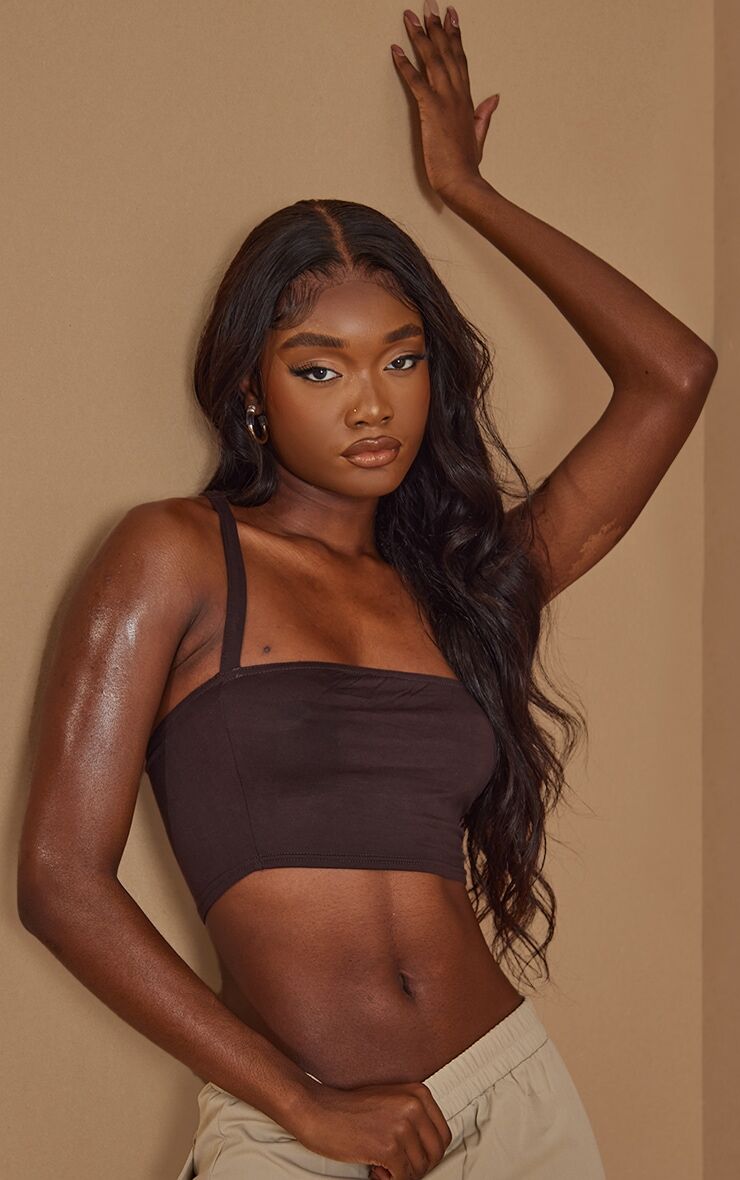 PrettyLittleThing Tall Chocolate Strappy Bandeau Crop Top  - Chocolate - Size: 14