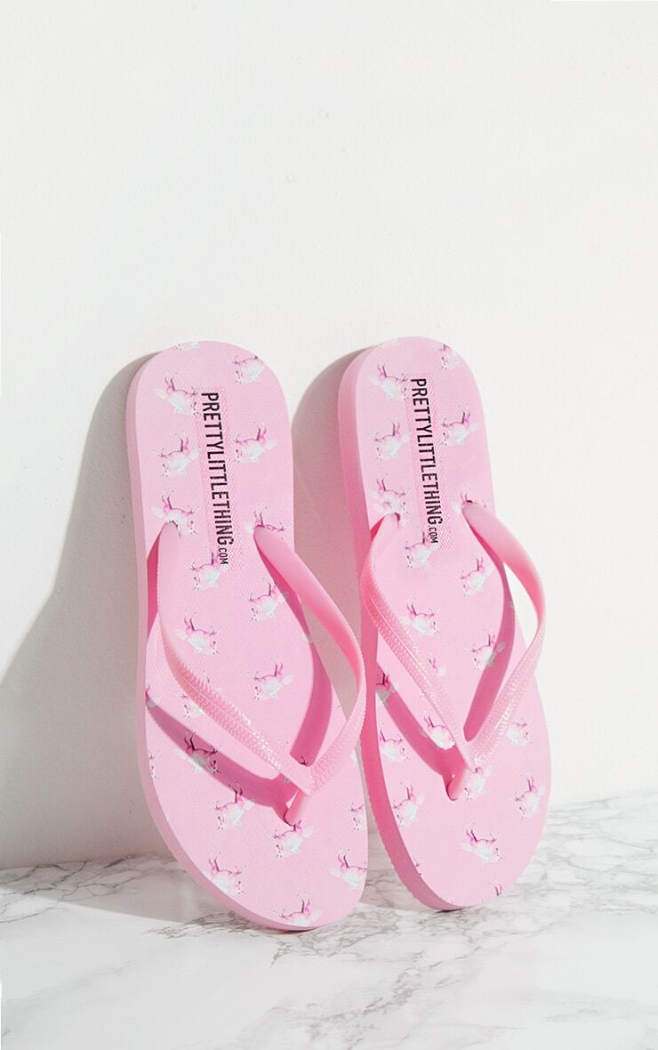 PRETTYLITTLETHING Unicorn Flip Flops  - Pink - Size: 7