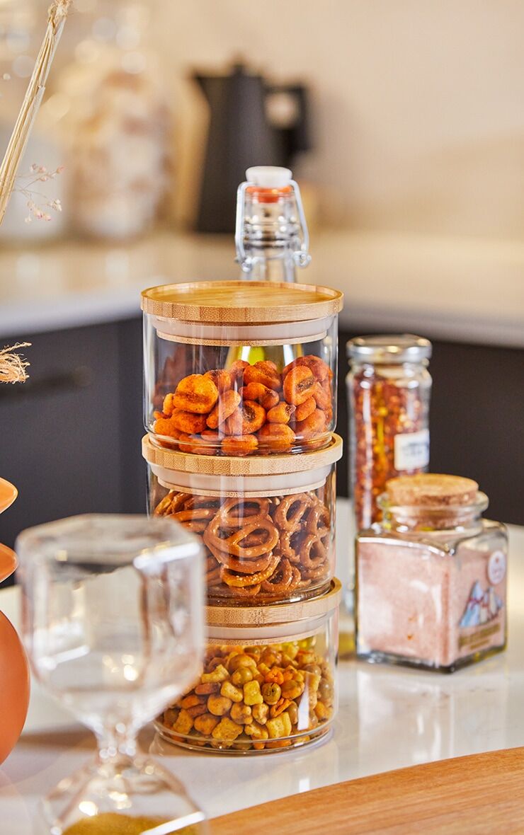 PrettyLittleThing Stacking Glass Storage Jars 3 Pack  - Clear - Size: One Size
