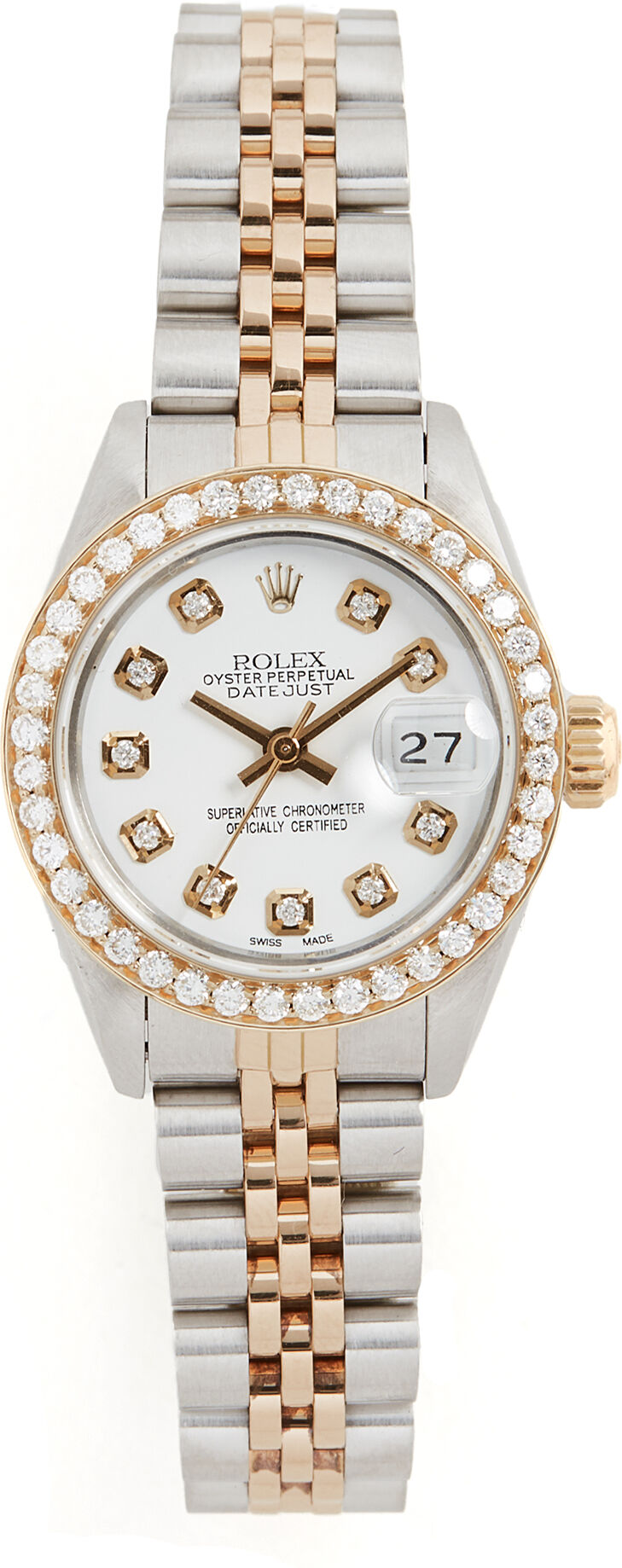 Pre-Owned Rolex Ladies Rolex White Diamond Dial, Diamond Bezel, Jubilee Band Silver/Gold One Size  Silver/Gold  size:One Size