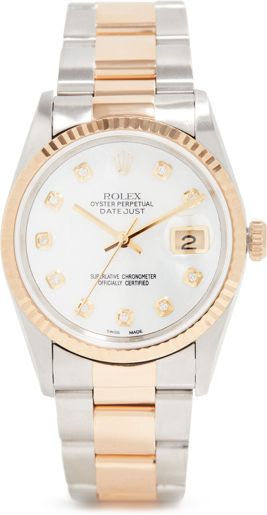 Pre-Owned Rolex 36MM Gents TT Rolex Date Just White Silver/White One Size  Silver/White  size:One Size