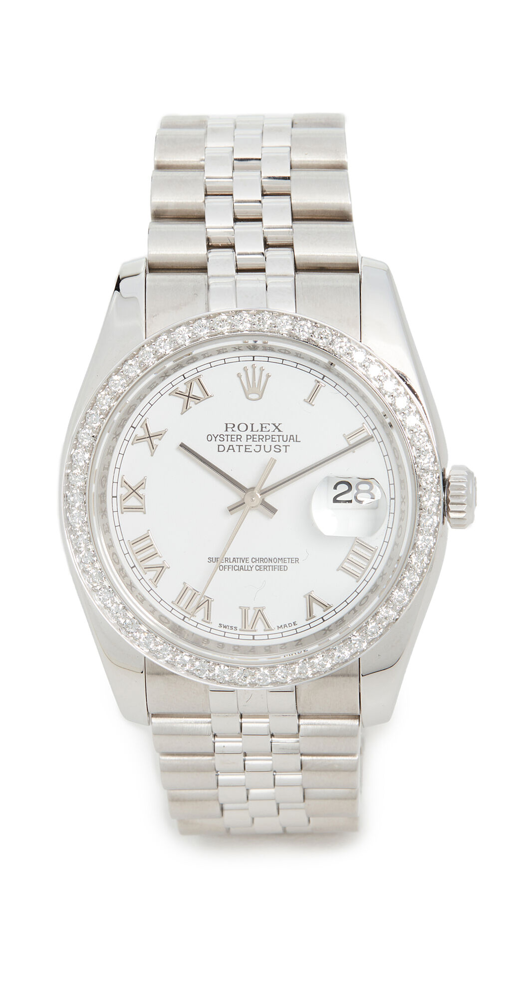 Pre-Owned Rolex 36mm Gents SS Rolex White Roman Diamond Silver/White One Size  Silver/White  size:One Size