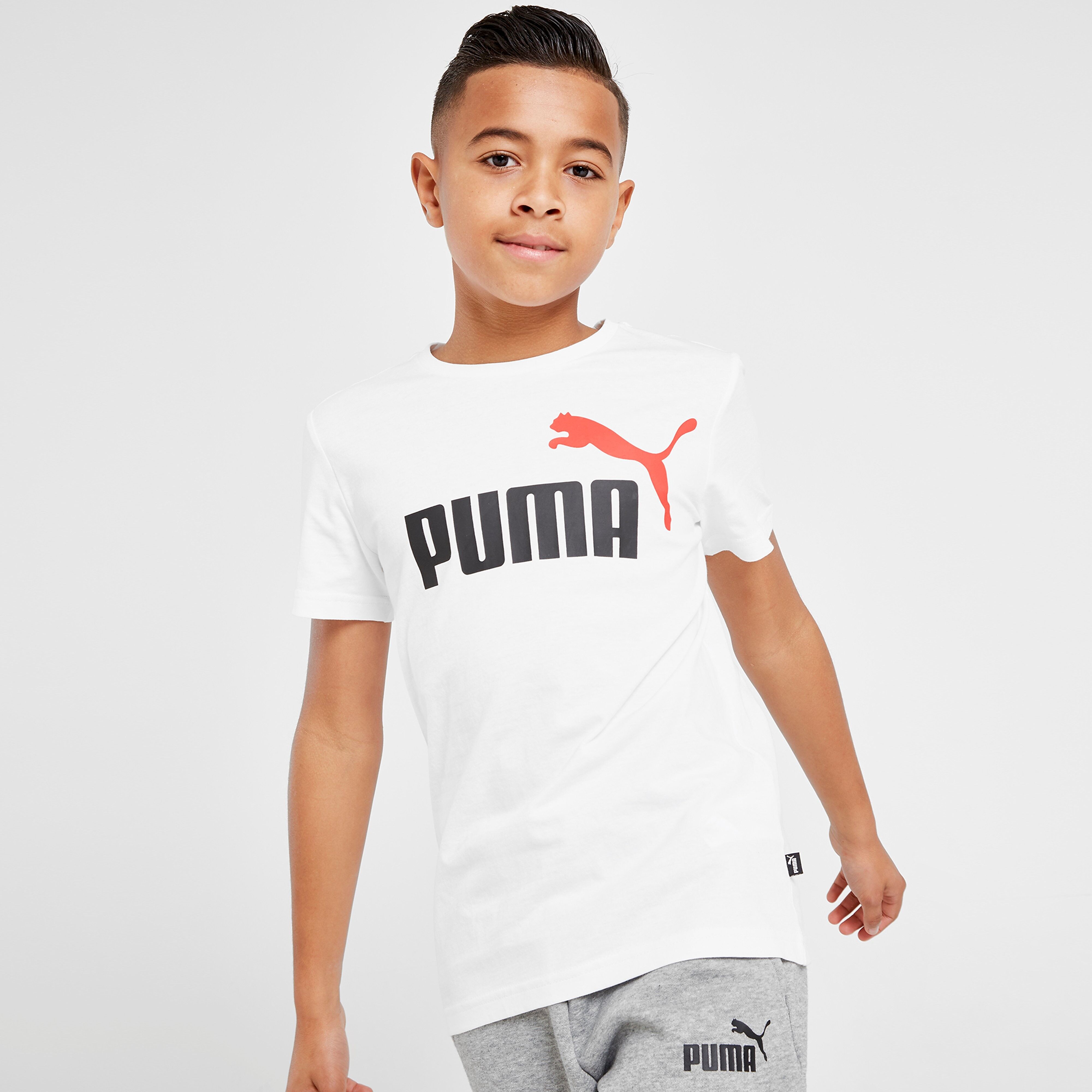 Puma Essential Logo T-Shirt Junior - White/Black/Red - Kids  size: 11-12Y