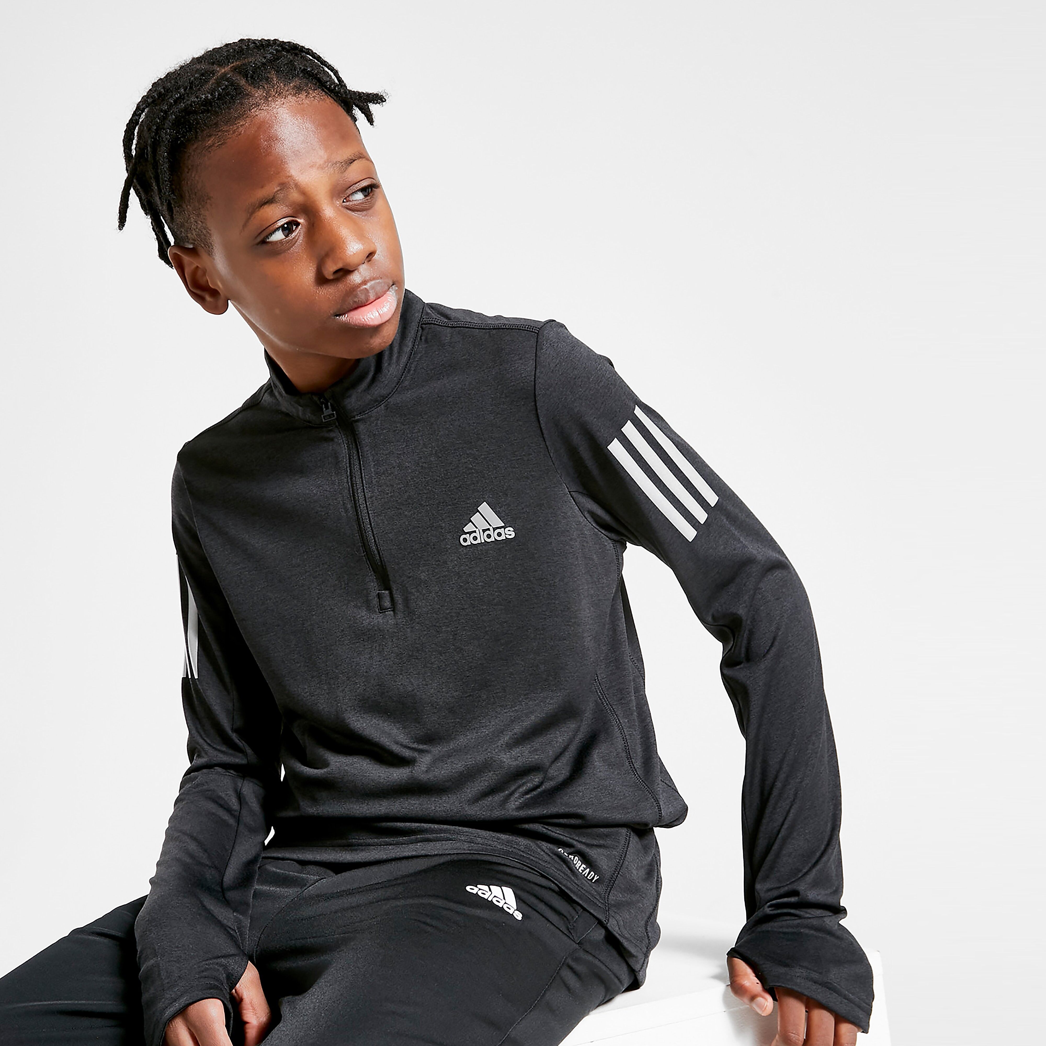 adidas 3-stripes 1/4 Zip Top Junior - Black - Kids  size: 11-12Y