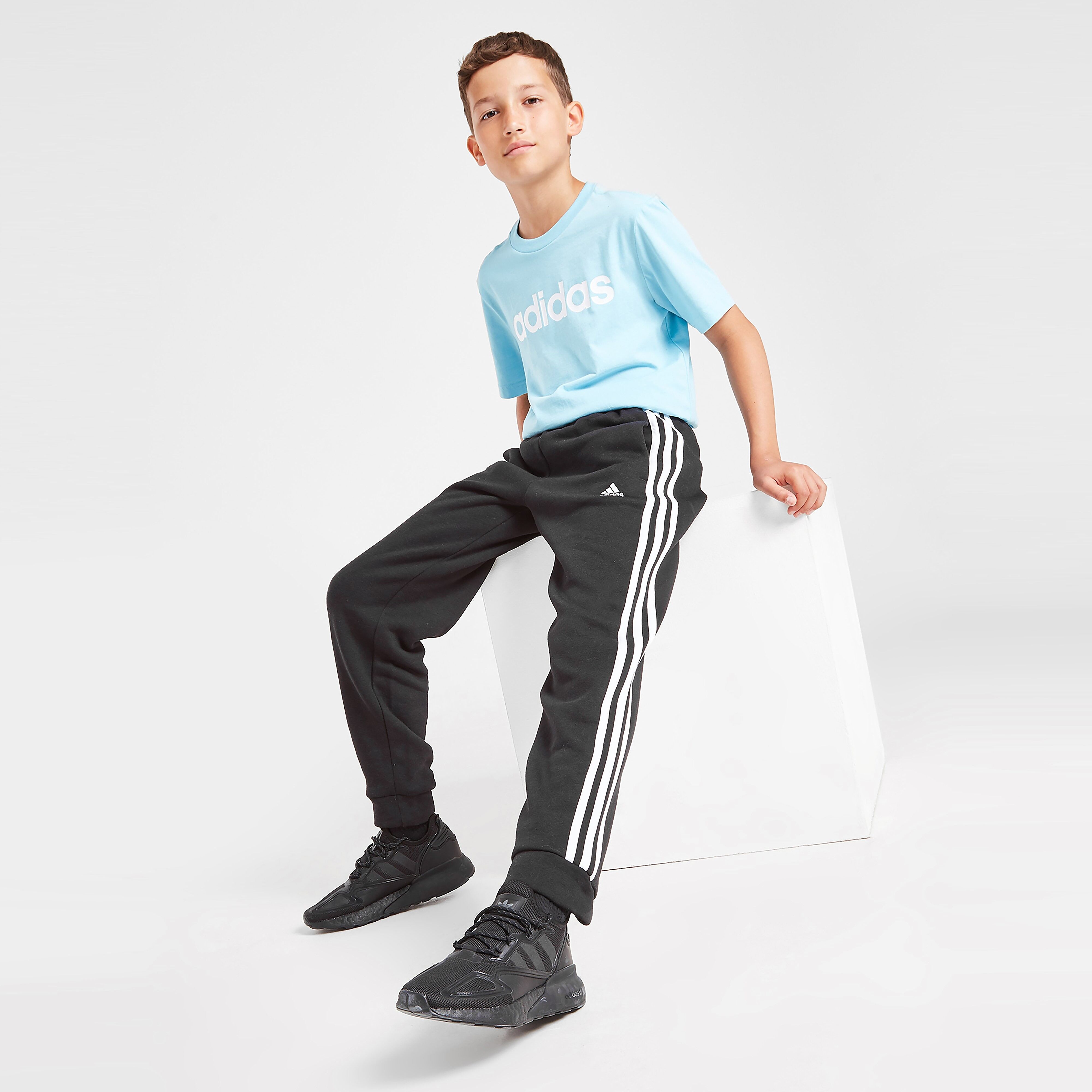 adidas 3-stripes Fleece Joggers Junior - Black/White  size: 11-12Y