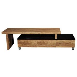 Otes Green Charlene Extendable TV Stand Cabinet Entertainment Unit - High Gloss Black Body - Antique Oak Top and Drawers