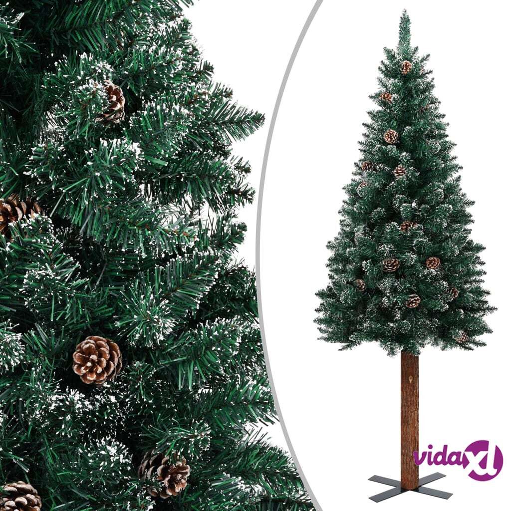 vidaXL Slim Christmas Tree with Real Wood and White Snow Green 150 cm