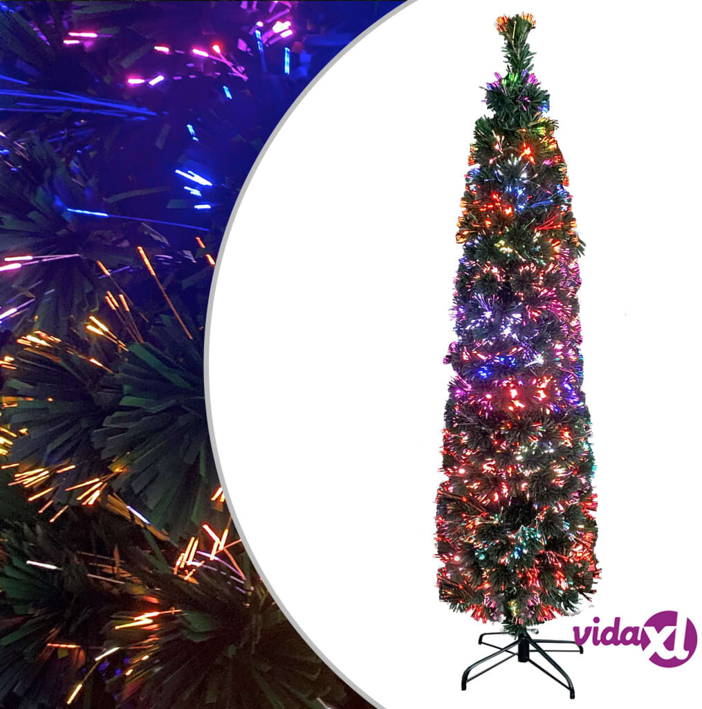 vidaXL Artificial Slim Christmas Tree with Stand 240 cm Fibre Optic